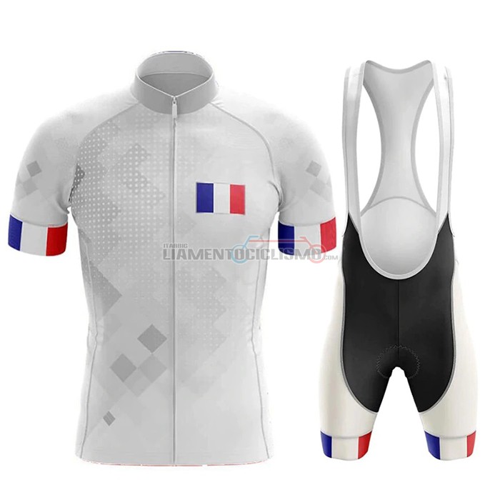 Abbigliamento Ciclismo Campione Francia Manica Corta 2020 Bianco